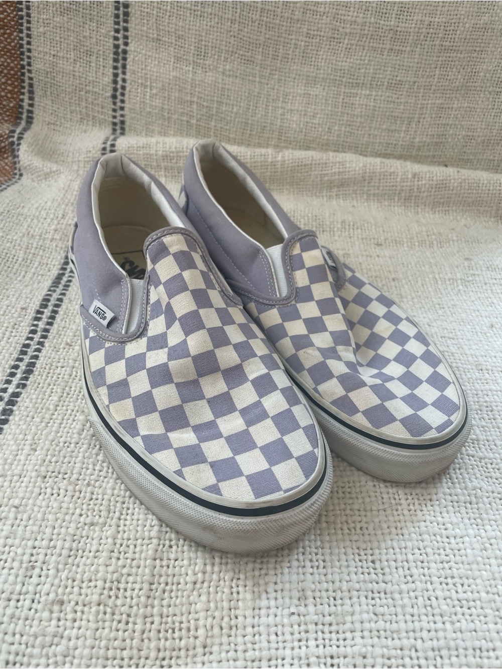 Vans Slip-On Checkerboard Sneakers in Lavender and White